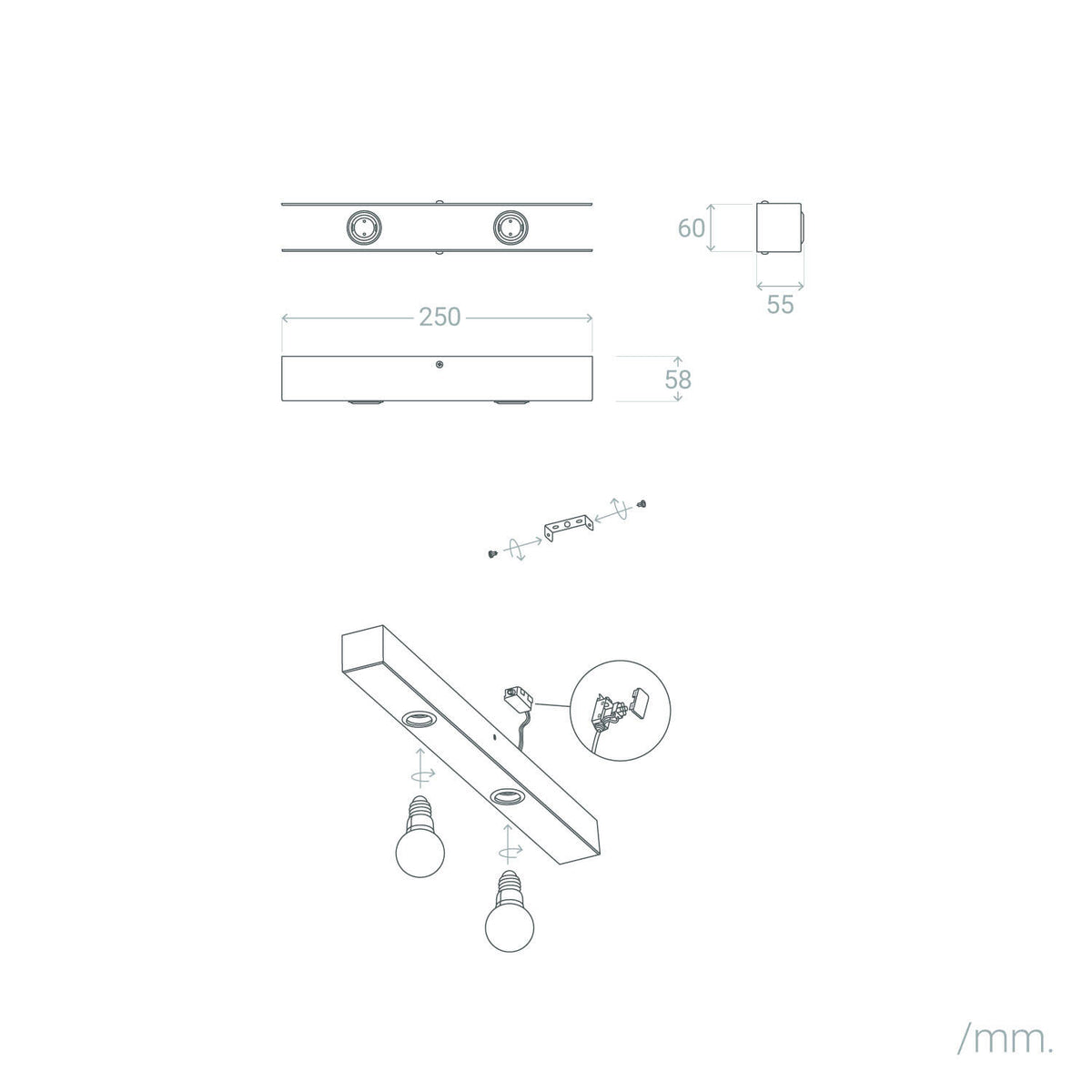 Aplique de Pared Baño Metal 2 Focos Aizkra