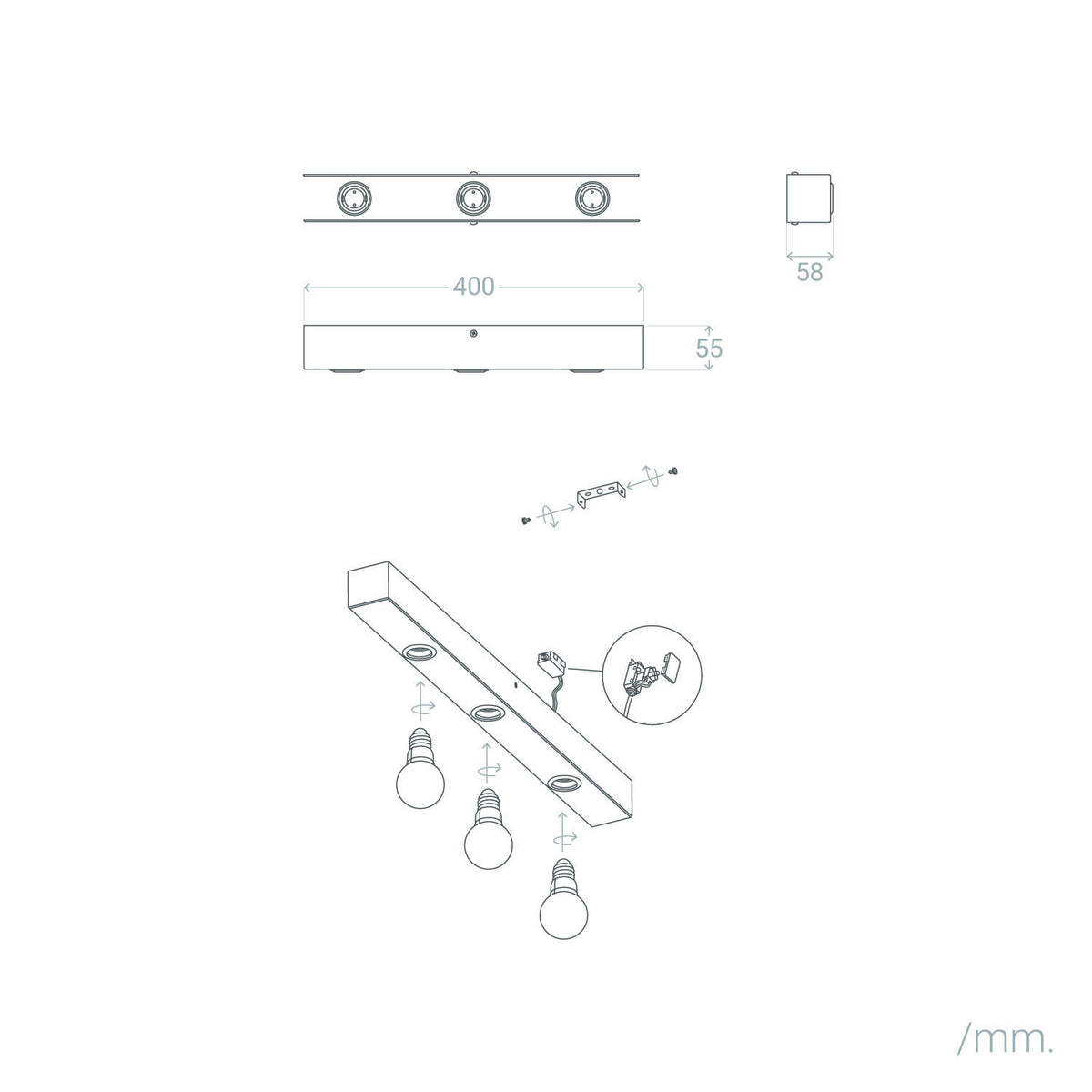 Aplique de Pared Baño Metal 3 Focos Aizkra