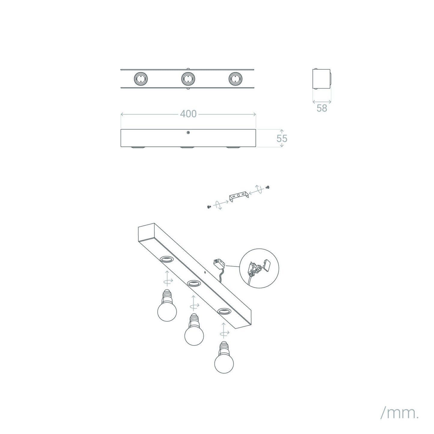 Aplique de Pared Baño Metal 3 Focos Aizkra