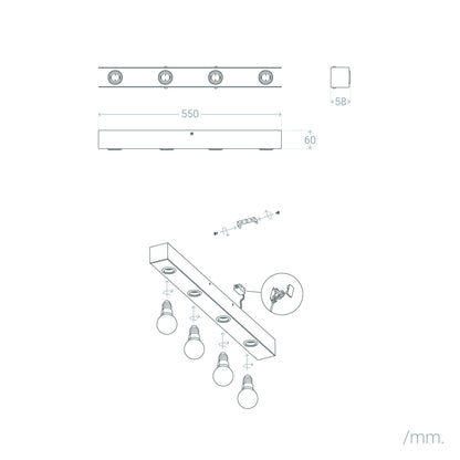 Lámpara de Pared Baño Metal 4 Focos Aizkra