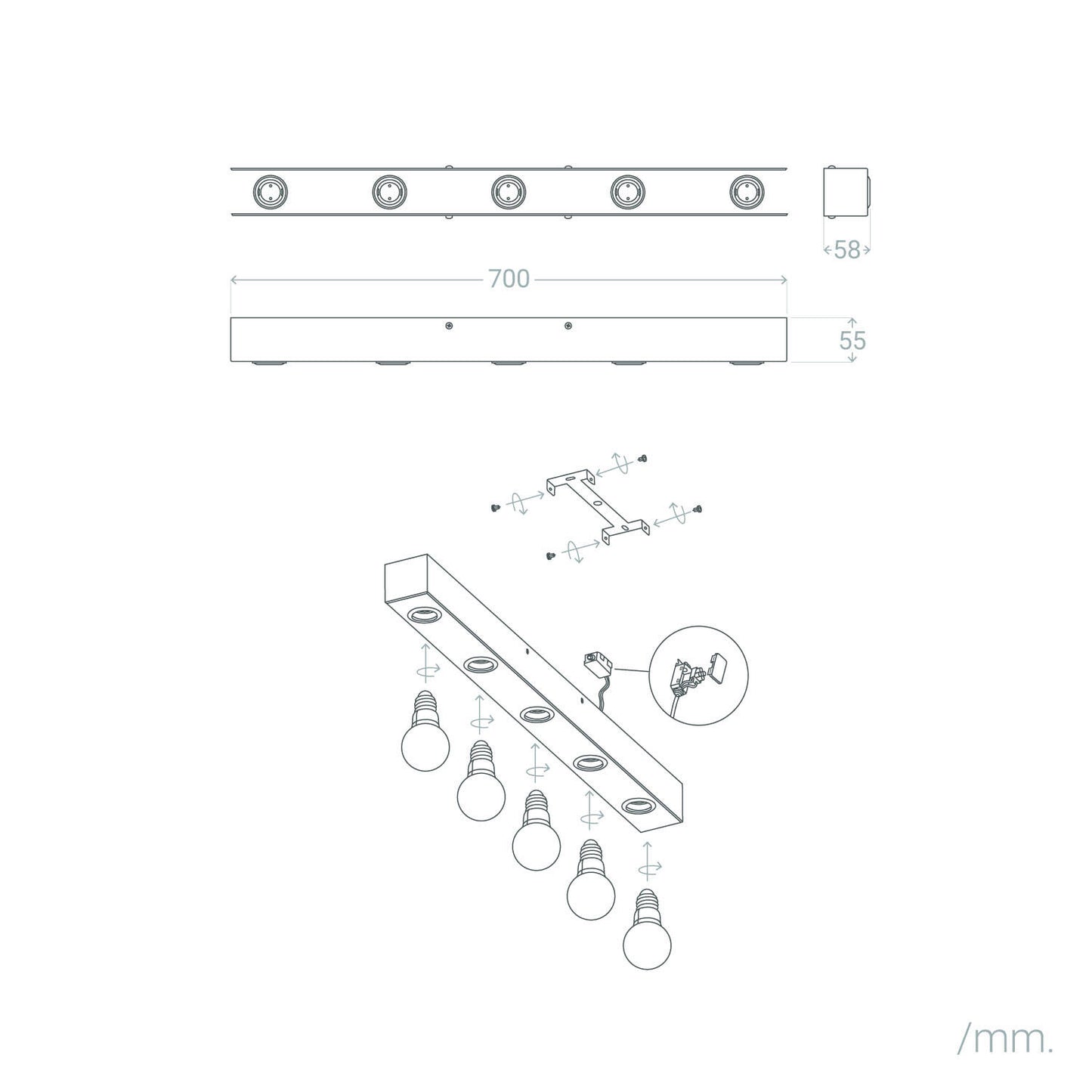 Lámpara de Pared Baño Metal 5 Focos Aizkra