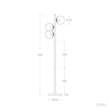 Lámpara de Pie Metal y Cristal Moonlight Brass Round 3 Focos