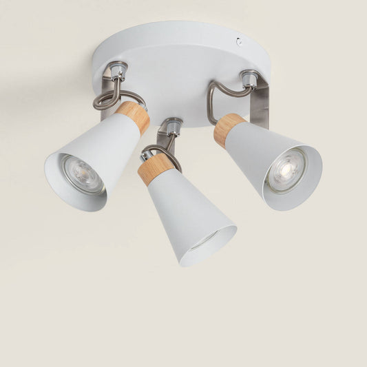 Lámpara de Techo Circular Orientable Metal y Madera 3 Focos Mara