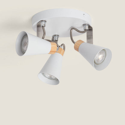 Lámpara de Techo Circular Orientable Metal y Madera 3 Focos Mara