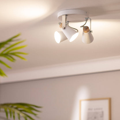 Lámpara de Techo Circular Orientable Metal y Madera 3 Focos Mara