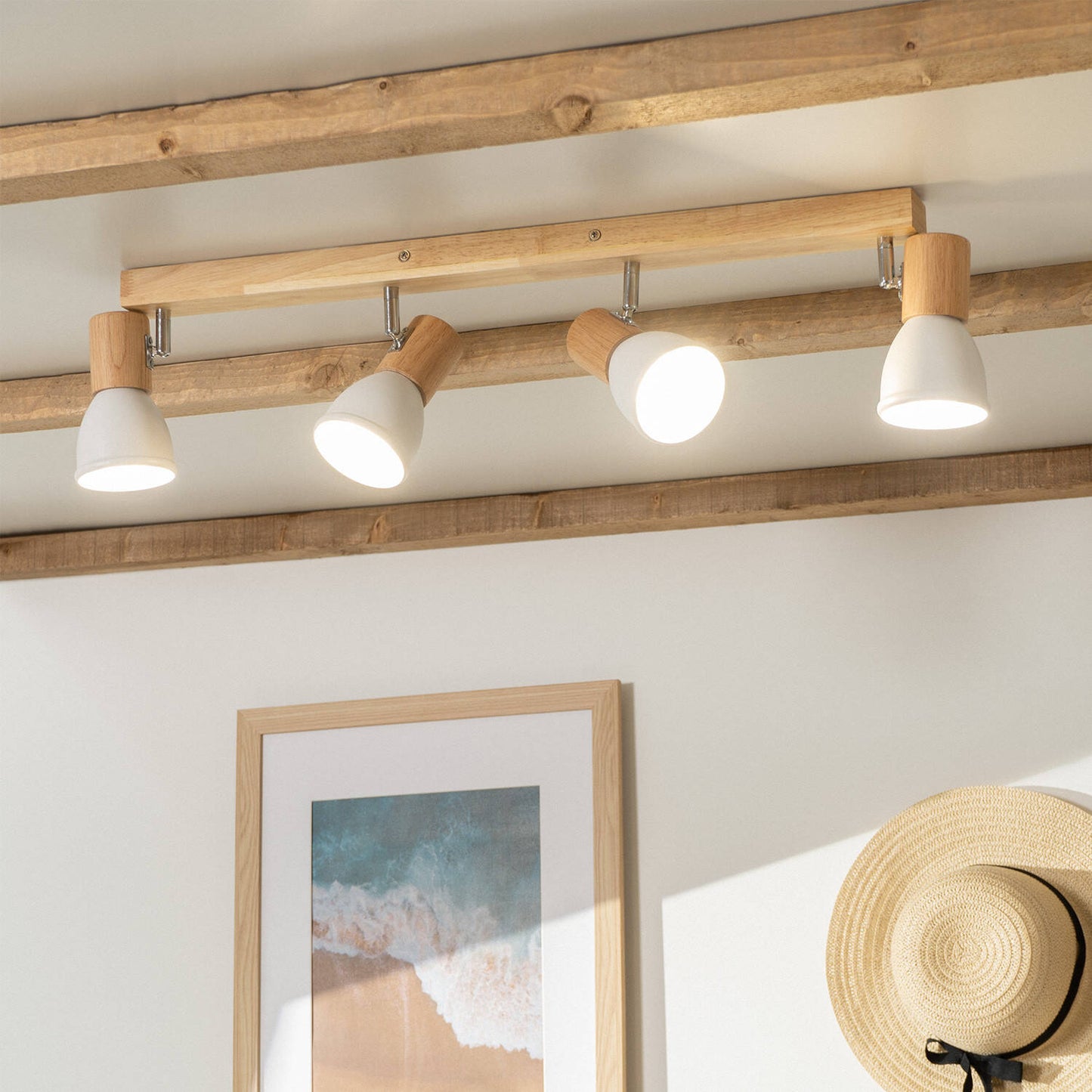 Lámpara de Techo Madera y Metal 4 Focos Tautau