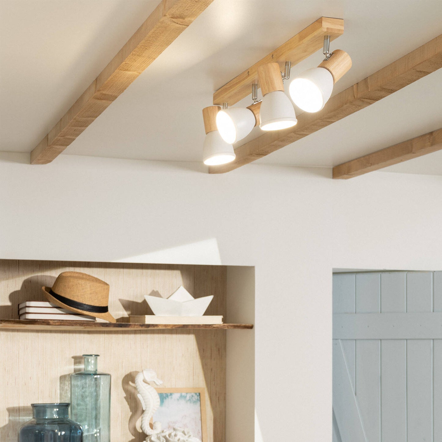 Lámpara de Techo Madera y Metal 4 Focos Tautau