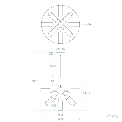 Lámpara de Techo Metal y Cristal 10 Focos Iraide