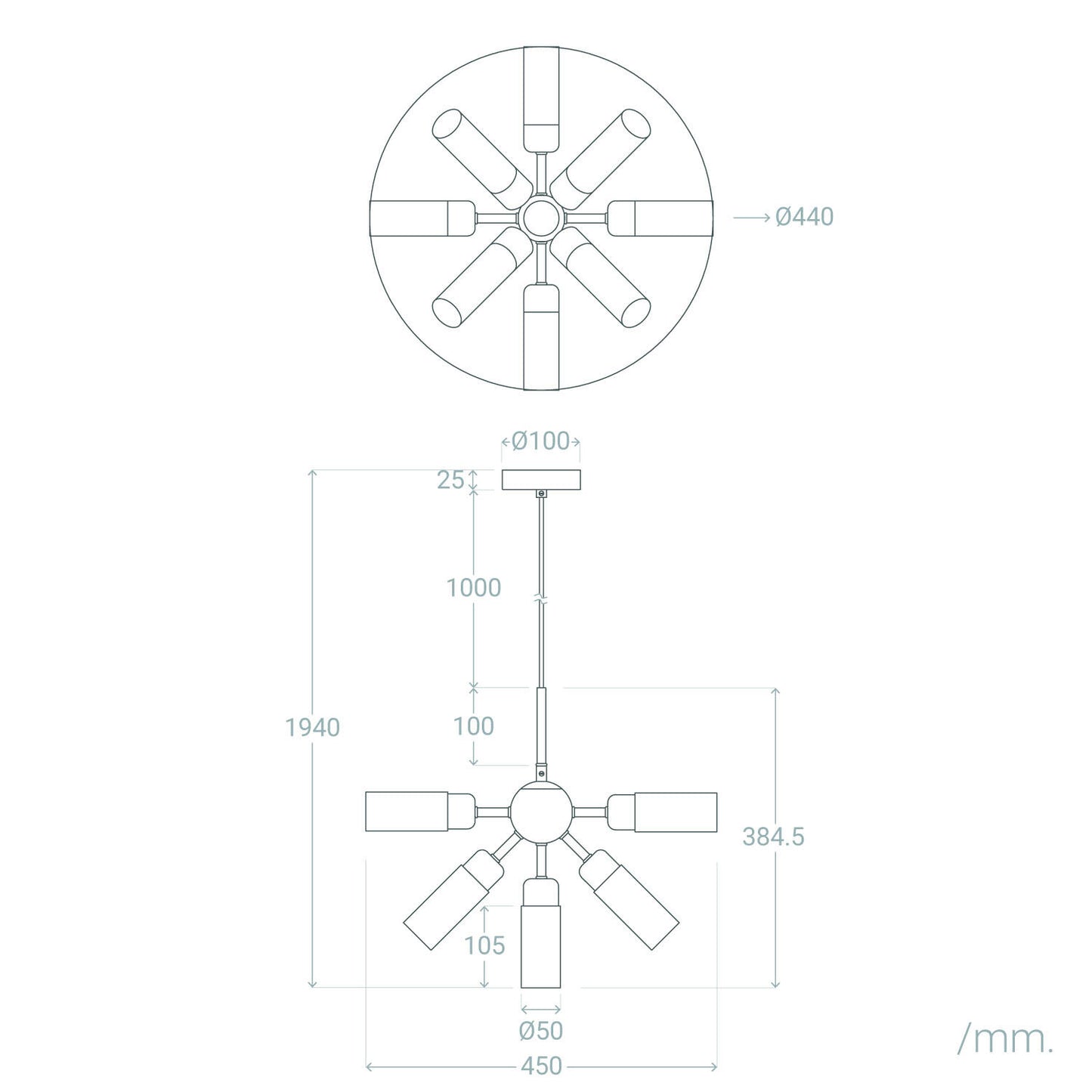 Lámpara de Techo Metal y Cristal 10 Focos Iraide