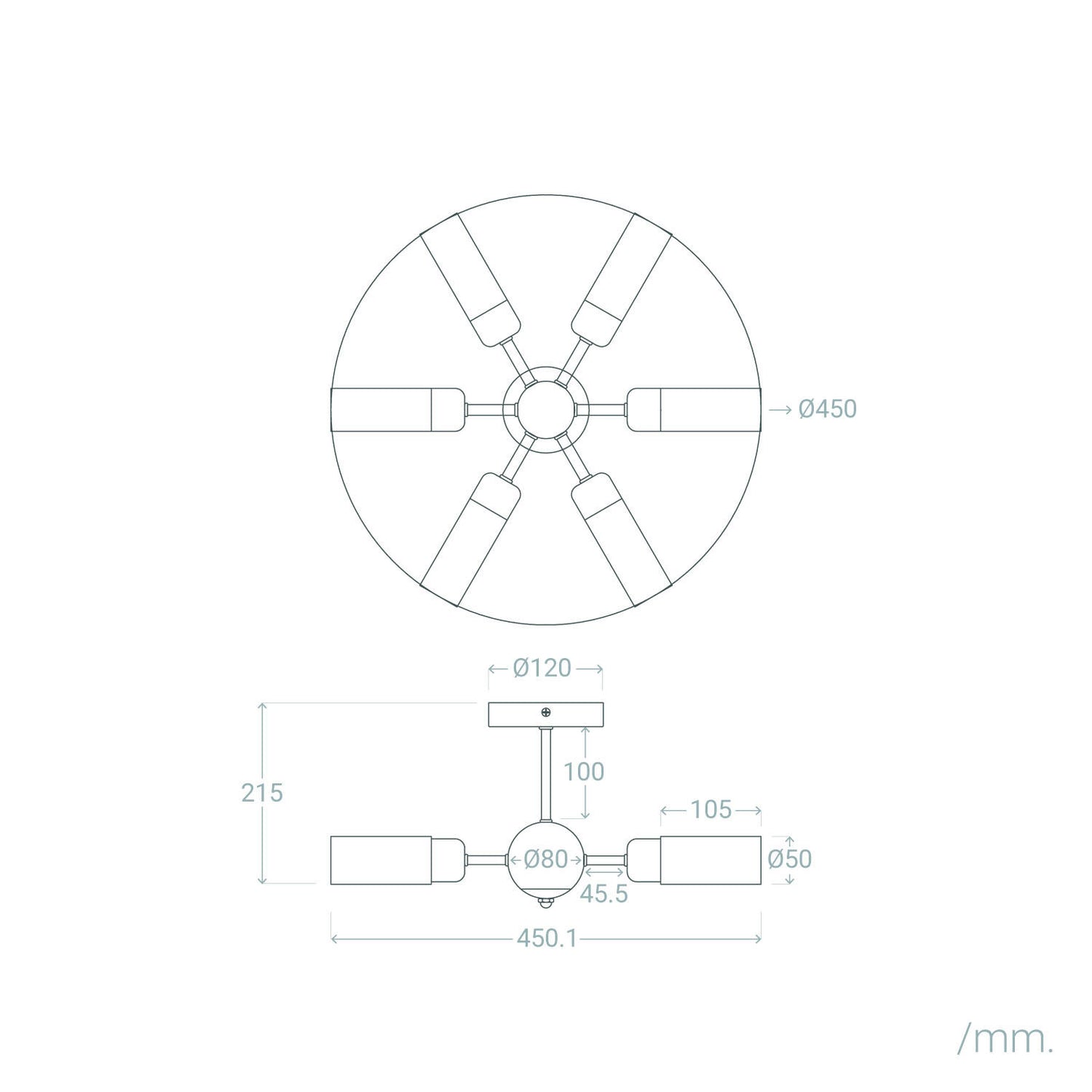Lámpara de Techo Metal y Cristal 6 Focos Iraide