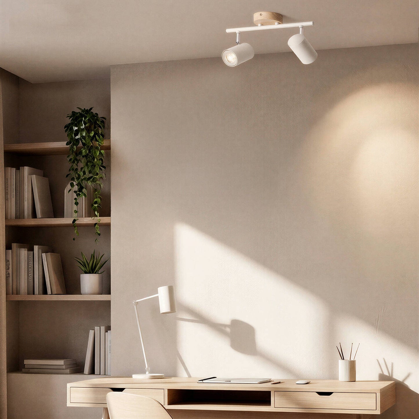 Lámpara de Techo Orientable Madera 2 Focos Olmo