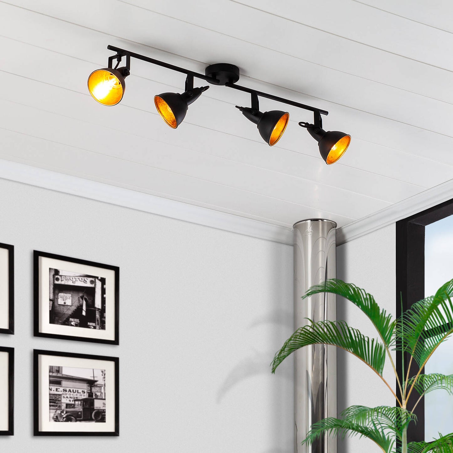 Lámpara de Techo Orientable Metal 4 Focos Negro Emer