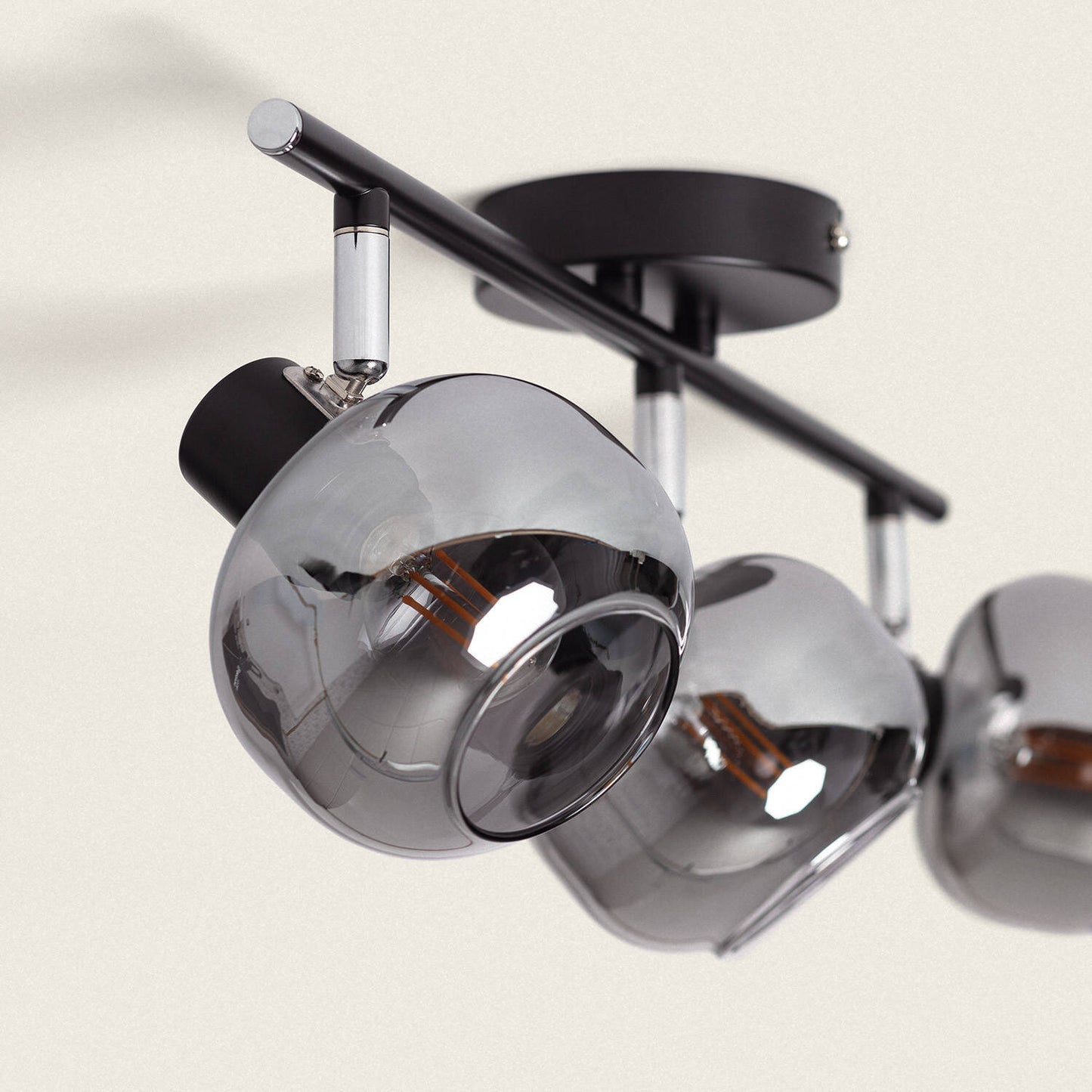 Lámpara de Techo Orientable Metal y Cristal 3 Focos Romsy