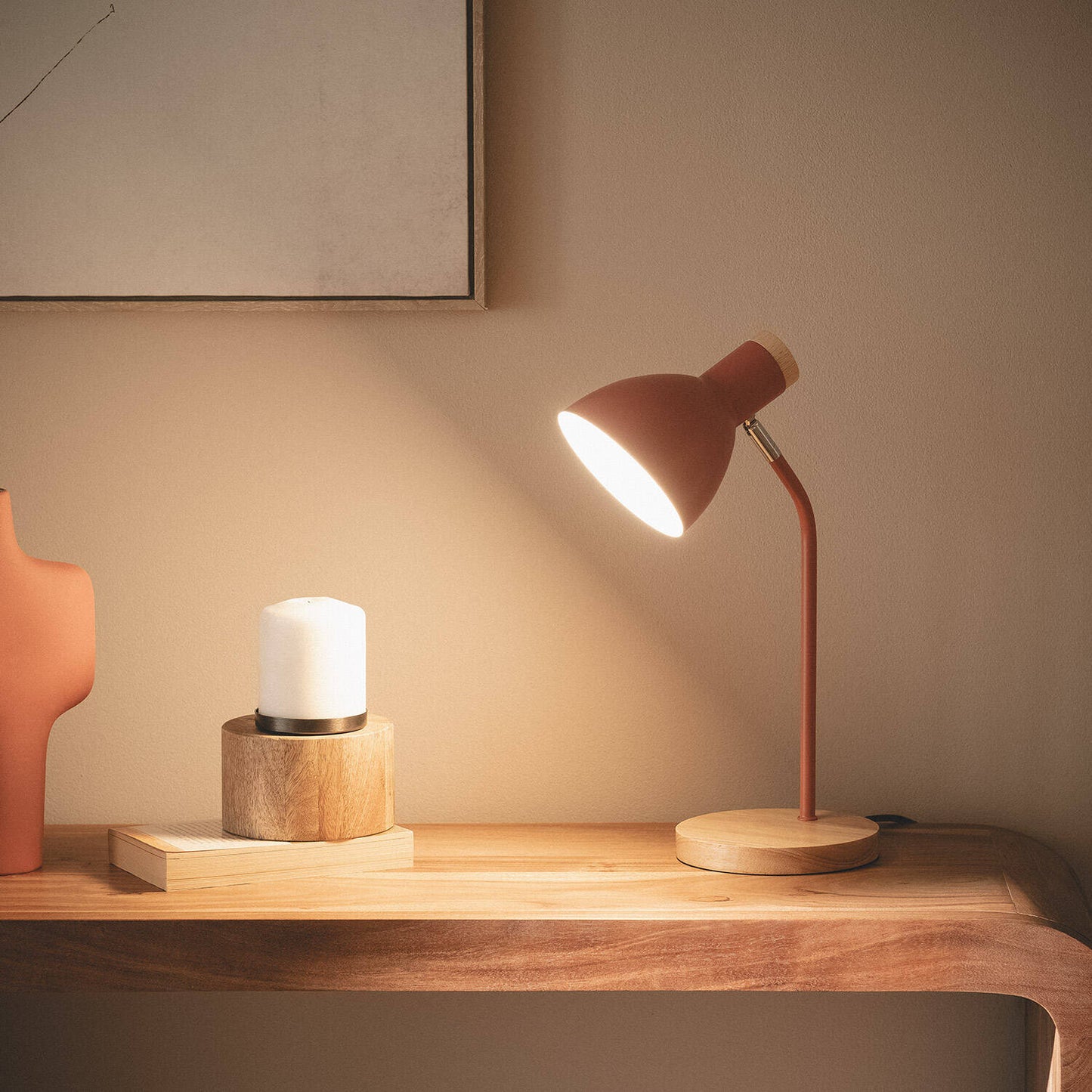 Lámpara Flexo Escritorio Aluminio y Madera Luxo