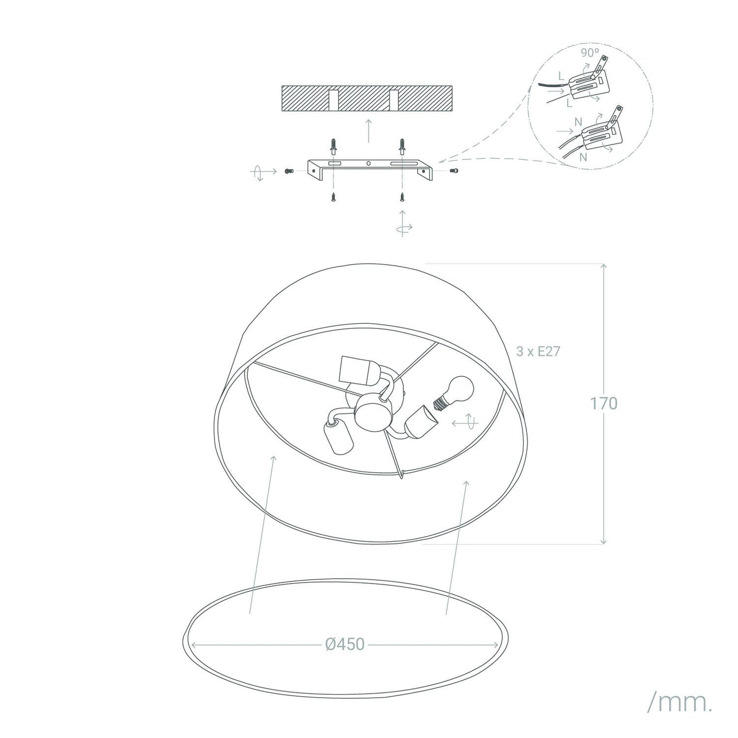 Plafón Circular Tela Ø450 mm Korsade