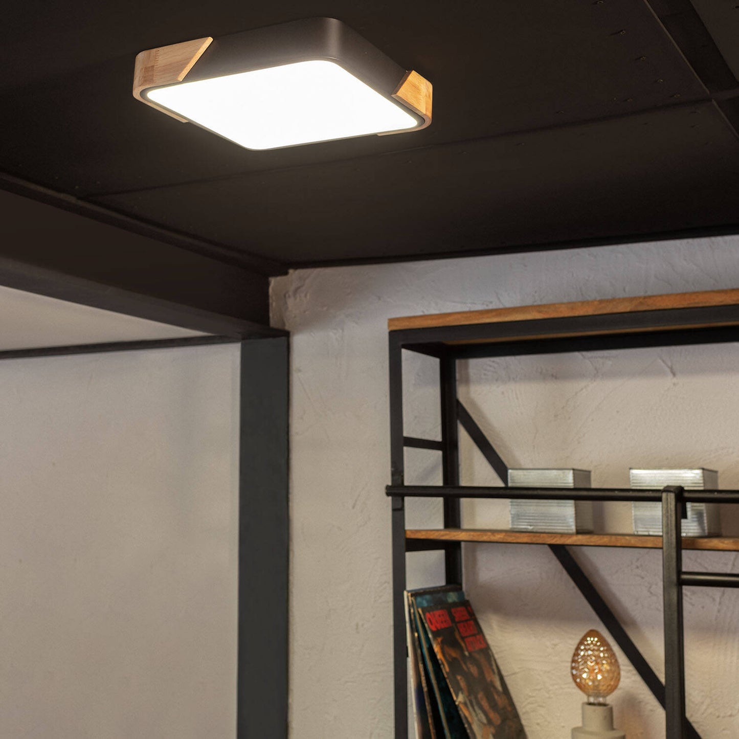 Plafón LED 18W Cuadrado Madera y Aluminio 325x325 mm CCT Seleccionable Semi-Dari
