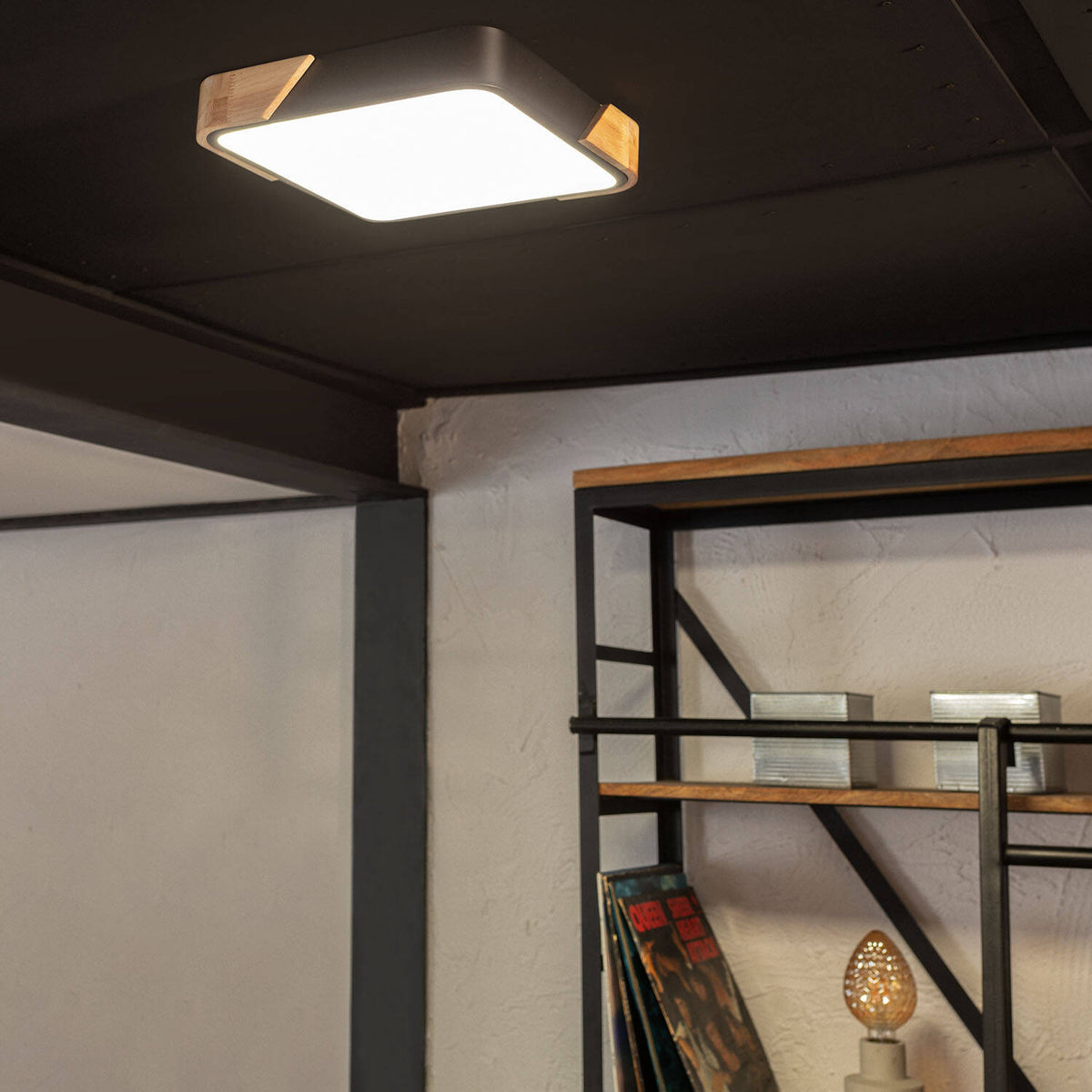 Plafón LED 18W Cuadrado Madera y Aluminio 325x325 mm CCT Seleccionable Semi-Dari