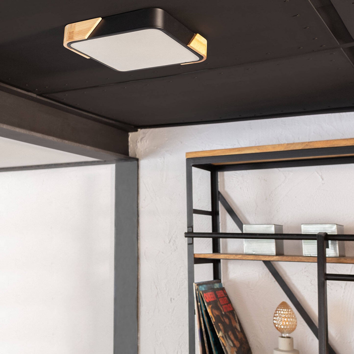 Plafón LED 18W Cuadrado Madera y Aluminio 325x325 mm CCT Seleccionable Semi-Dari