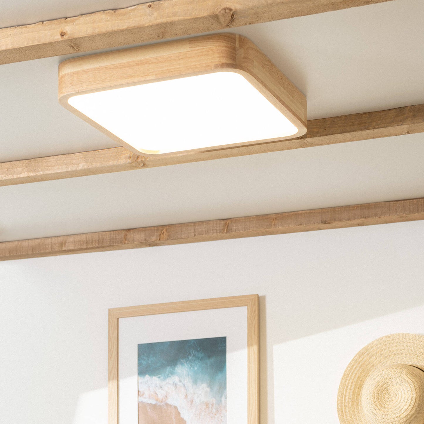 Plafón LED 20W Cuadrado Madera 400x400 mm CCT Seleccionable Kayu