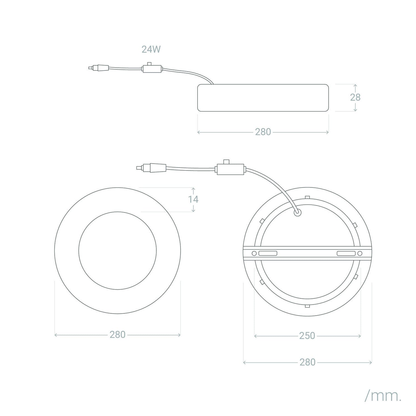 Plafón LED 24W Circular Aluminio Ø280 mm Slim CCT Seleccionable Galán SwitchDimm
