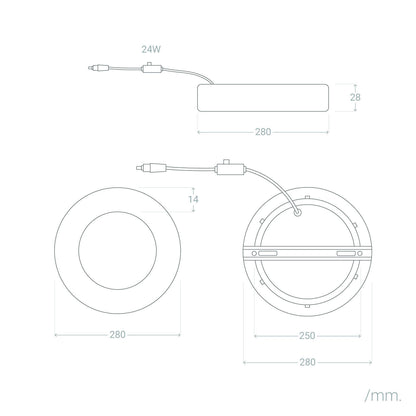 Plafón LED 24W Circular Aluminio Ø280 mm Slim CCT Seleccionable Galán SwitchDimm