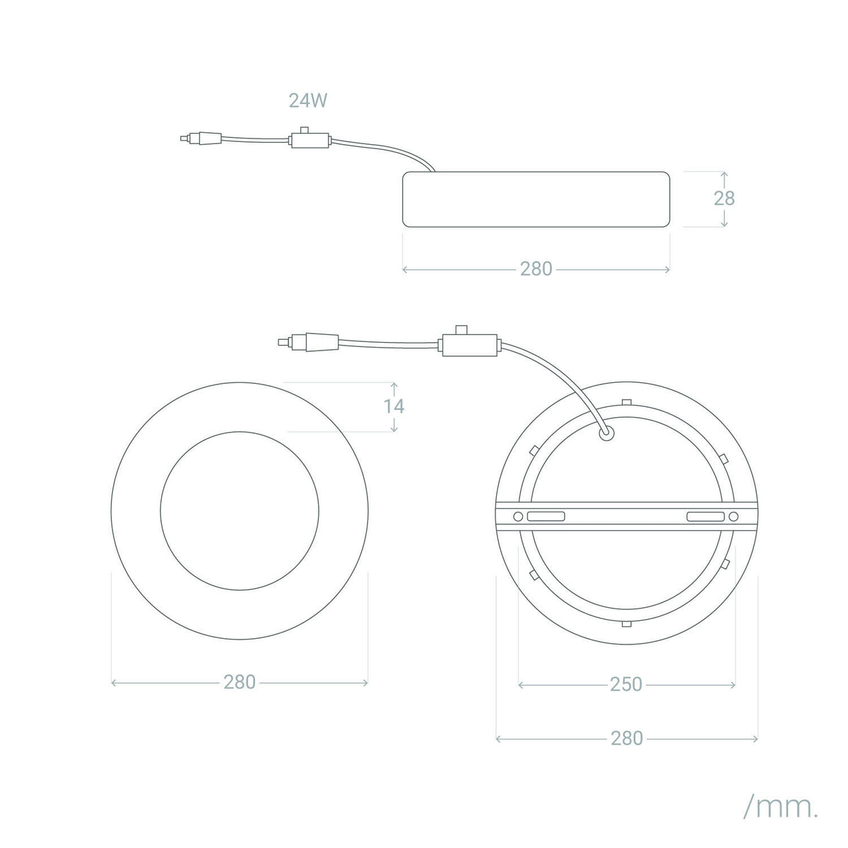 Plafón LED 24W Circular Aluminio Ø280 mm Slim CCT Seleccionable Galán SwitchDimm