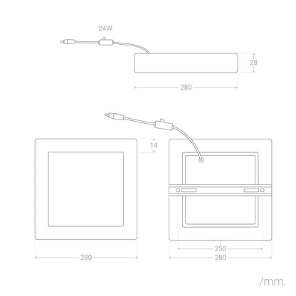 Plafón LED 24W Cuadrado Aluminio 280x280 mm Slim CCT Seleccionable Galán SwitchDimm