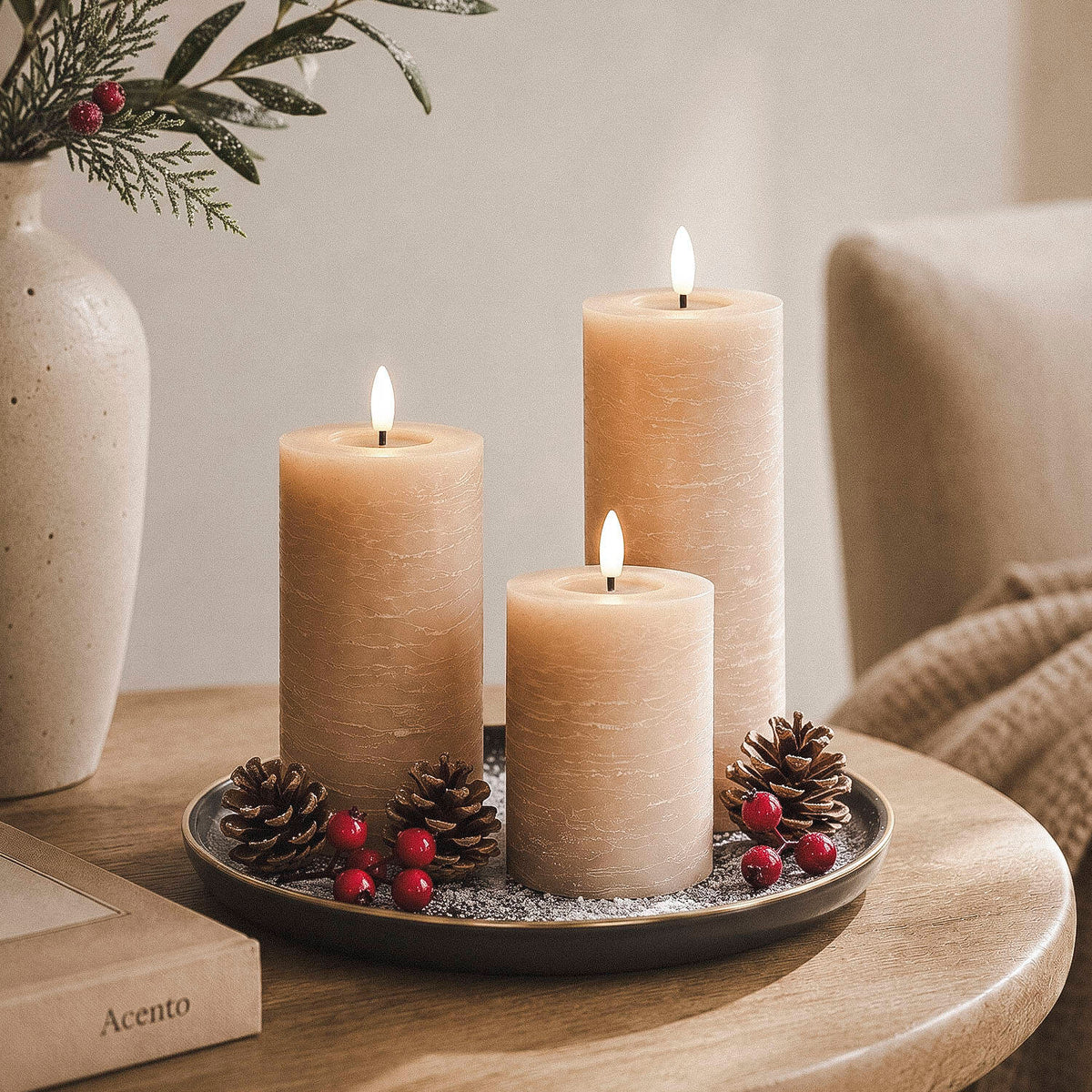 Set de 3 Velas LED de Cera Cilíndricas Amara