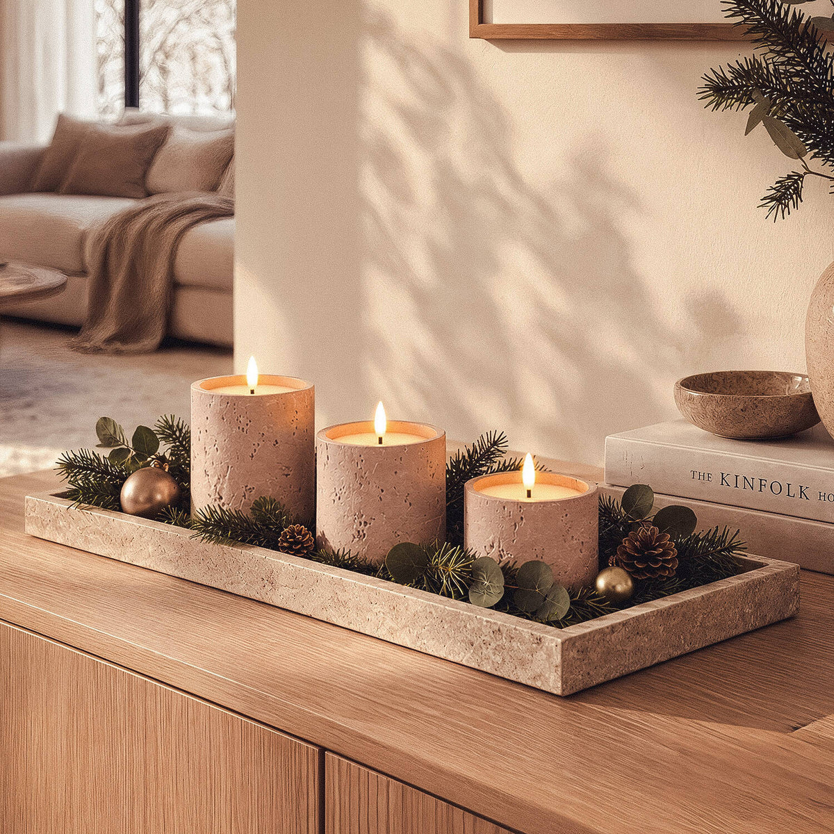 Set de 3 Velas LED Decorativas de Cera y Cemento Exterior Duna