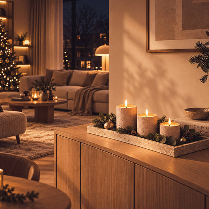 Set de 3 Velas LED Decorativas de Cera y Cemento Exterior Duna