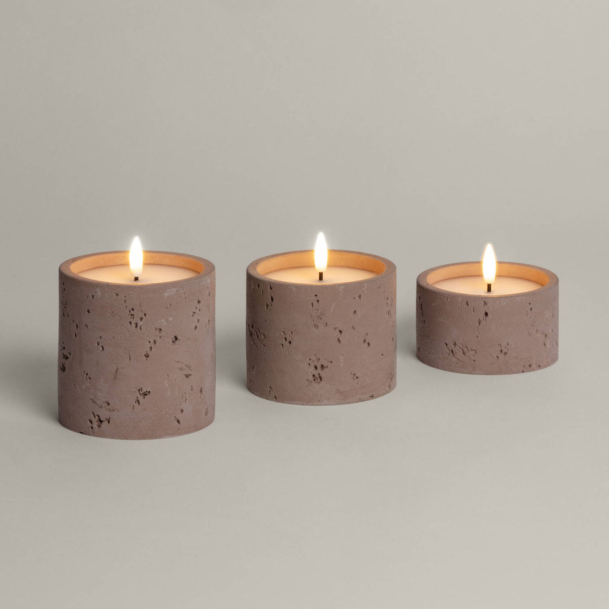 Set de 3 Velas LED Decorativas de Cera y Cemento Exterior Duna