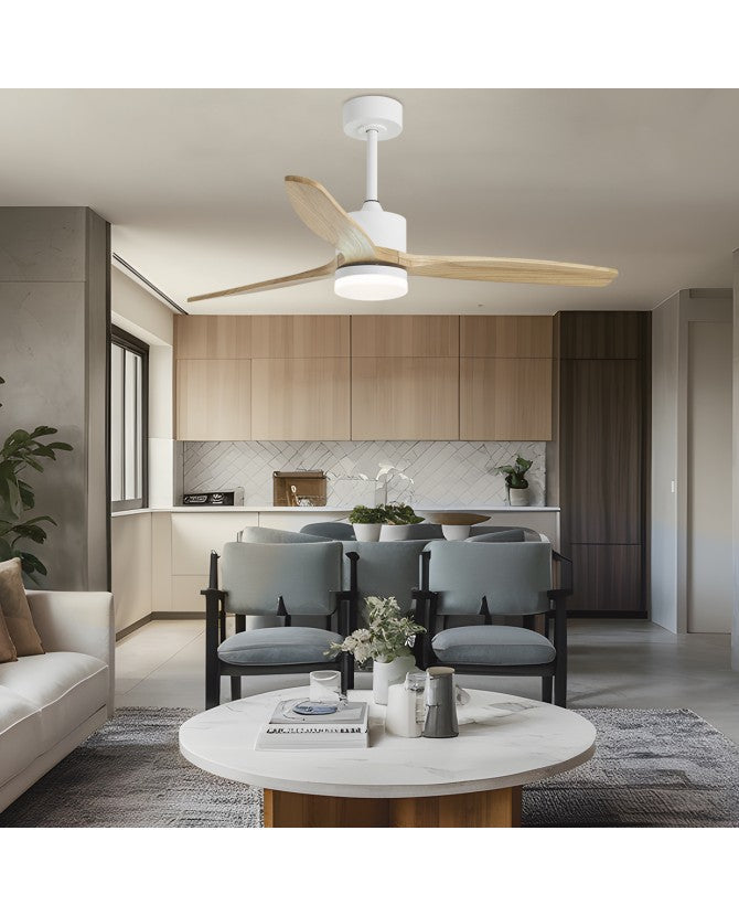 Ventilador de Techo LED MADEIRA Blanco | Blanco/Madera oscura | Negro/Madera natural | Cuero/Madera Ø132cm