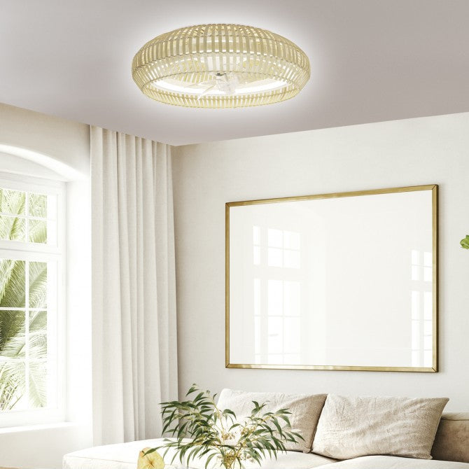 Ventilador de techo LED MILO blanco y bambú Ø58cm