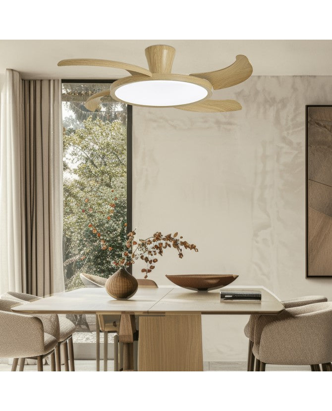 Ventilador de techo LED QATAR Blanco o Madera 50cm