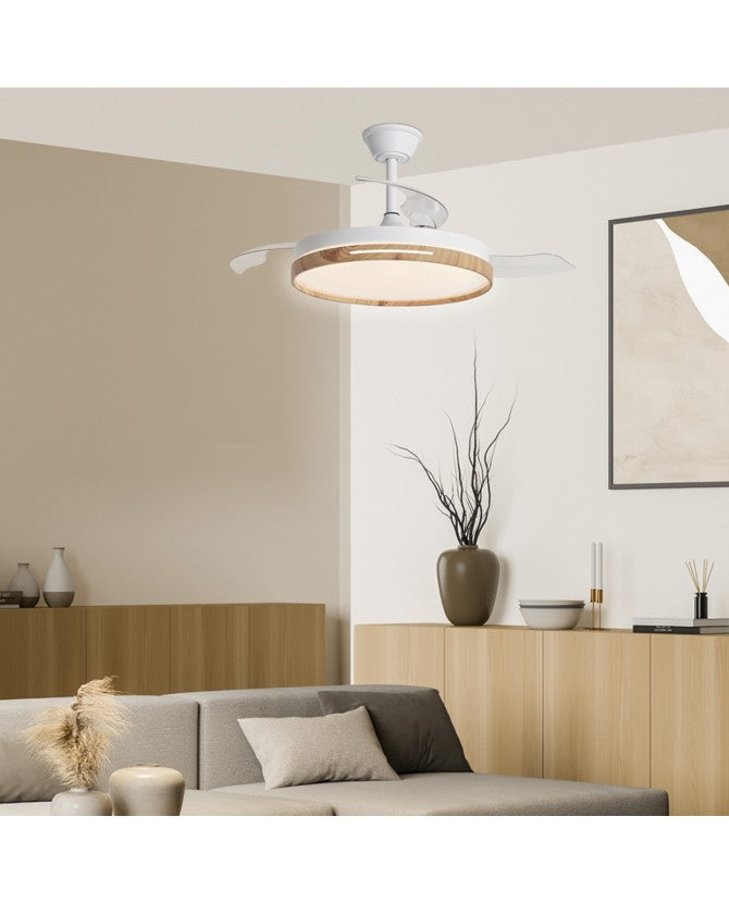 Ventilador de Techo LED TOGO Blanco | Plata | Madera Ø50cm
