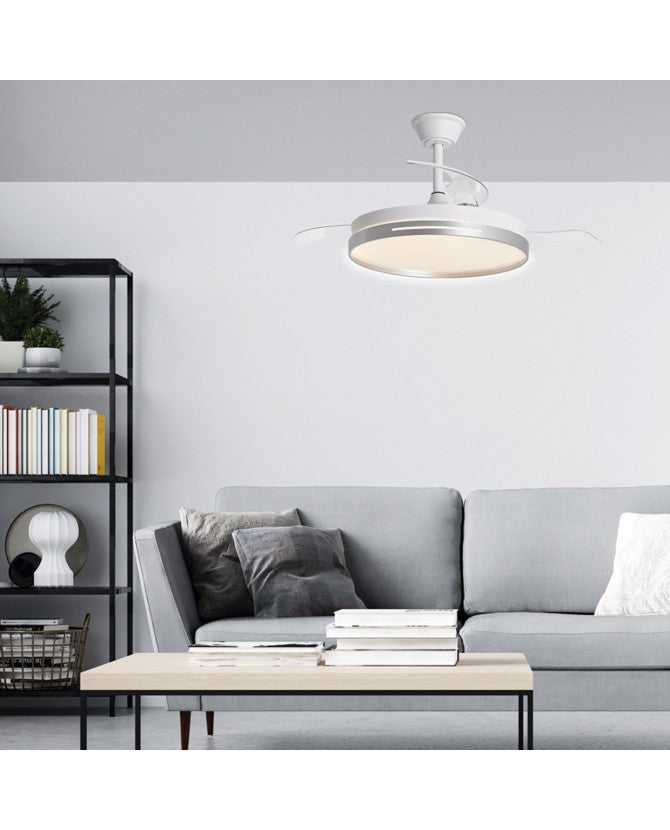 Ventilador de Techo LED TOGO Blanco | Plata | Madera Ø50cm